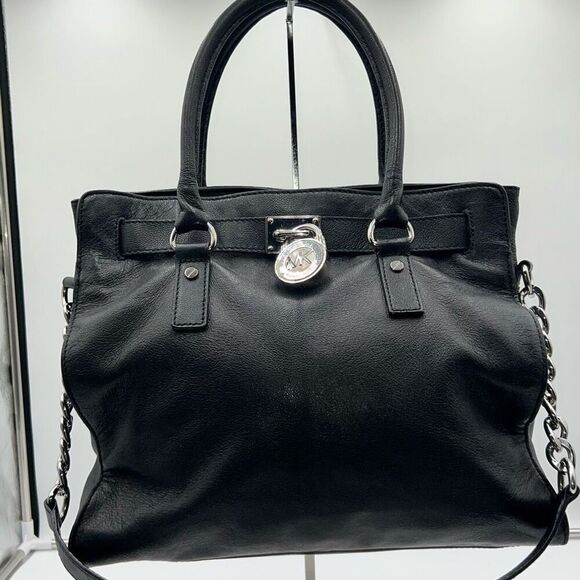 Michael Kors Hamilton Black Leather Bag - Picture 1 of 14